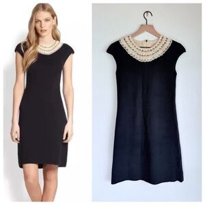 EUC Tory Burch Daisy Embellished Collar Knit Cap Sleeve Dress in Navy Size XS